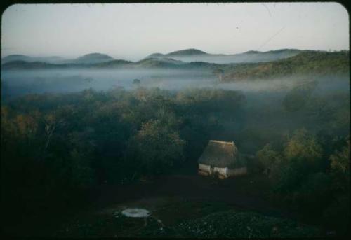 Sayil, Dawn from top of ruins, with guardian's chosa and chultun