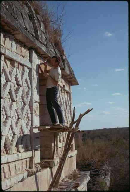 Chichen Itza, Las Monjas, close-up of Ian Graham applying latex for moulding lintel