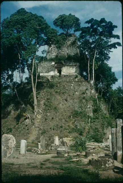 Tikal, Temple II (before restoration) and stelae