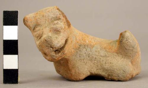 "Dog"(?) unpainted and incised on head & back. 6 1/2cm from head to broken tail.