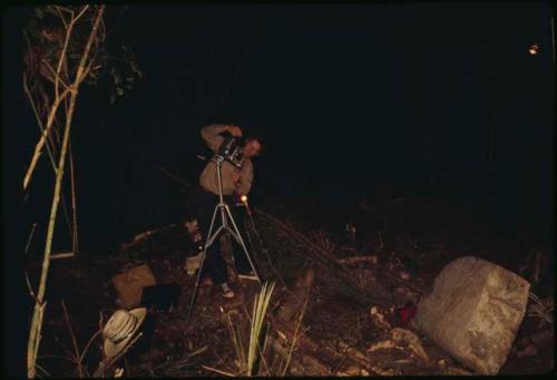 Naranjo, Stela 38, Ian Graham conducting photography by night