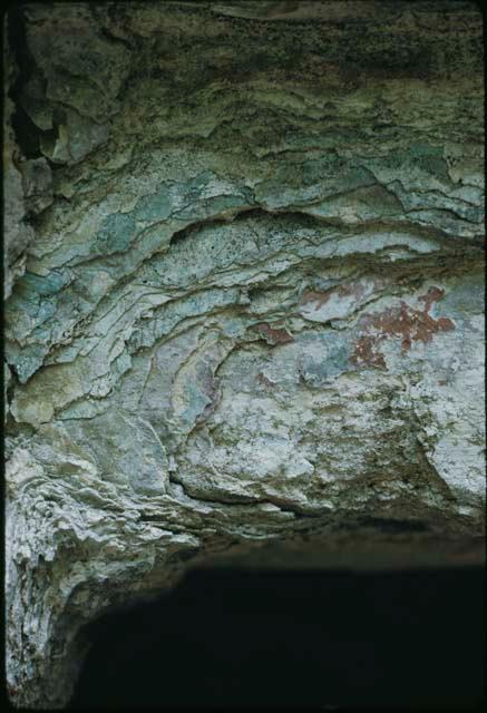 Tancah, layers of plaster and paint above doorway