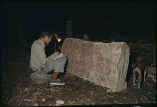 El Peru, Ian Graham working on drawing of Stela 29