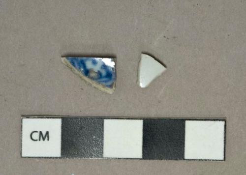 Blue on white handpainted porcelain vessel body fragments, white paste