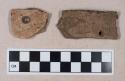 Ceramic, earthenware, perforated body and rim sherds with impressed decoration