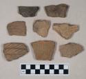 Ceramic, earthenware, body and rim sherds with punctate and impressed decoration