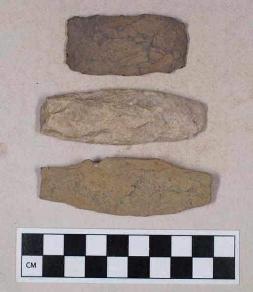 Chipped stone, stemmed and lanceolate bifaces including possible scraper