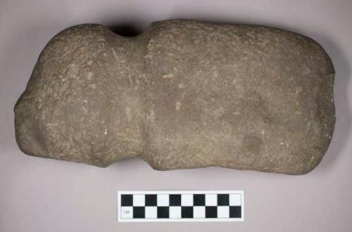 Ground stone, grooved axe with flat base