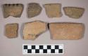 Ceramic, earthenware, body and rim sherds with punctate, incised, and impressed decoration