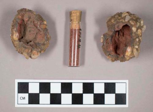 Stone and red ochre, non-cultural sample and fragments