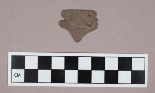 Ground stone, notched and perforated pendant fragment