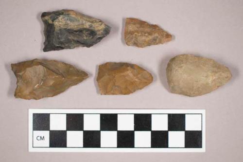 Chipped stone, ovate, triangular, and lanceolate bifaces