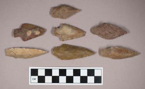 Chipped stone, stemmed triangular and lanceolate bifaces