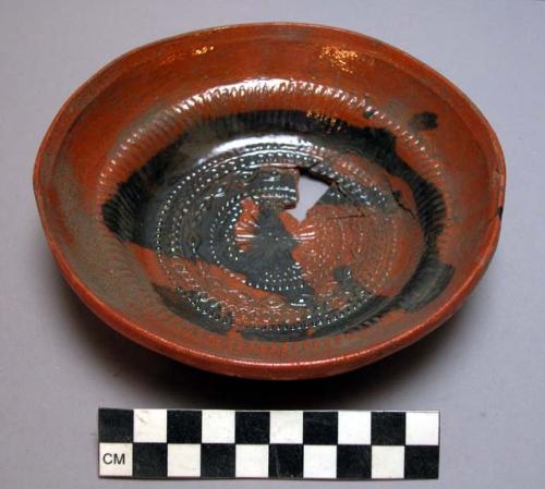 Dish, glazed and stamped