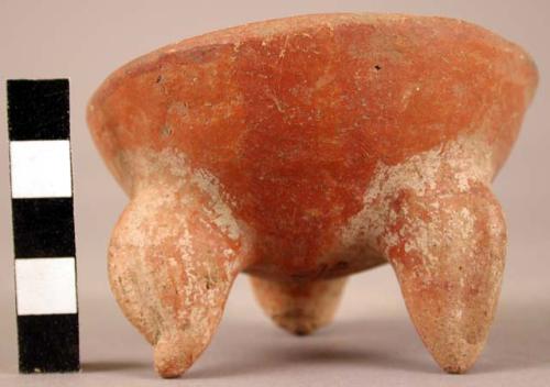 2 very small red  tripod pottery vessels