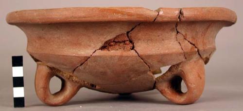 Red pottery bowl - broken, lug feet