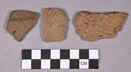 Ceramic, earthenware body sherds, incised, dentate, cord-impressed, and undecorated, grit-tempered