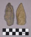 Chipped stone, projectile points, triangular and stemmed, and one biface, triangular