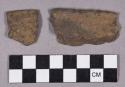 Ceramic, earthenware rim sherds, dentate, undecorated, and pinched rim, grit-tempered