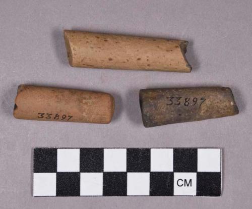 Ceramic, earthenware pipe stem fragments