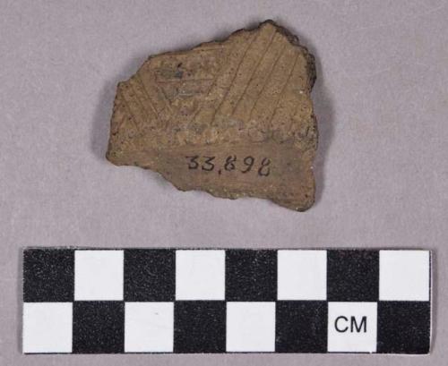 Ceramic, earthenware body sherd, incised-chevron and punctate shoulder