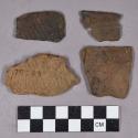 Ceramic, earthenware rim and body sherds, cord-impressed, dentate, and incised