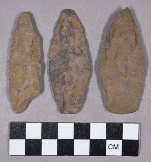 Chipped stone, lanceolate projectile points and bifacial fragment