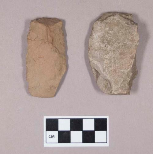 Chipped stone, biface, with ground edge, possible celt; ground stone, edged tool fragment