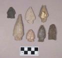 Chipped stone, projectile points, stemmed, side-notched, and lanceolate