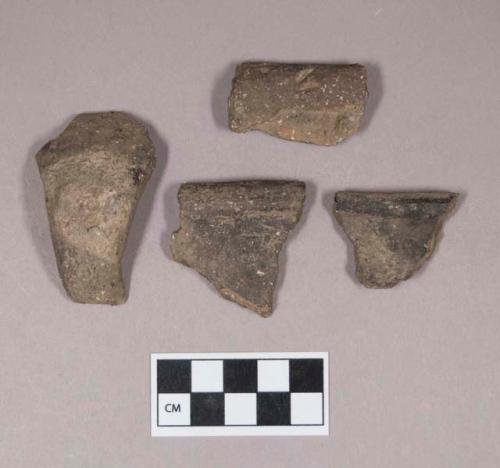 Ceramic, earthenware rim and handle sherds, undecorated, shell-tempered