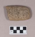 Ground stone, pecked and ground stone fragment, flat and rectangular