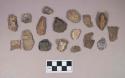 Chipped stone, flakes; stone fragments, no visible modifications; shell fragment, burned; possible animal bone fragment; floral remain