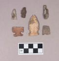 Chipped stone, projectile points, side-notched, corner-notched, stemmed, and triangular; chipped stone, projectile point fragment; chipped stone, perforator