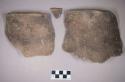 Ceramic, earthenware rim sherds, undecorated, shell-tempered; three sherds crossmend