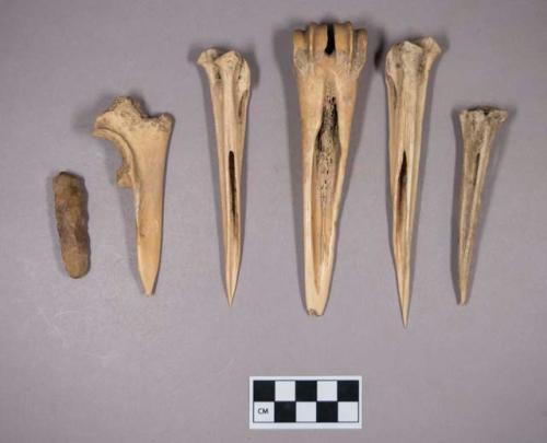 Worked animal bone awls; chipped stone, biface, ovate, possible preform