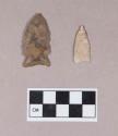 Chipped stone, projectile points, triangular and corner-notched; organic, worked animal bone fish hook