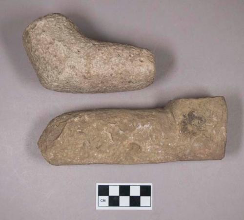 Ground stone, L-shaped pecked and ground stone objects, pipe preforms, one partially perforated at both ends