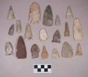 Chipped stone, projectile points, stemmed, side-notched, serrated, triangular, corner-notched, and lanceolate; chipped stone, drill; chipped stone, scraper