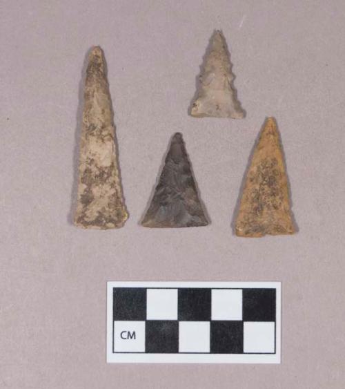 Chipped stone, projectile points, triangular, one serrated