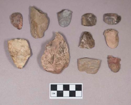 Chipped stone, scrapers; chipped stone, bifacially worked fragments, possible scrapers