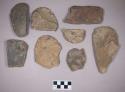 Chipped stone, bifaces, possible preforms; chipped stone, adze fragments; ground stone, adze fragments