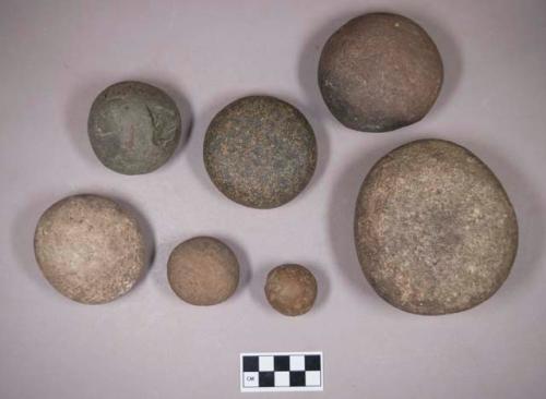 Ground stone, round and discoidal stones, some possible pecking, pounding, or abrading stones