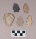 Chipped stone, scraper; chipped stone, projectile points, corner-notched