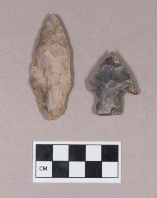 Chipped stone, projectile points, stemmed, one asymmetrical