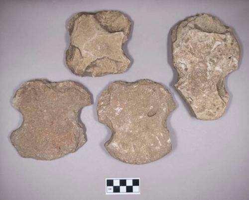 Chipped stone, chipped and ground stone bifaces, side-notched, possible axes