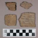 Ceramic, earthenware, body and rim sherds with impressed decoration, one sherd is mended