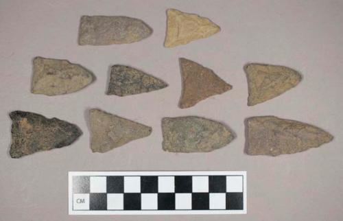 Chipped stone, lanceolate and triangular bifaces