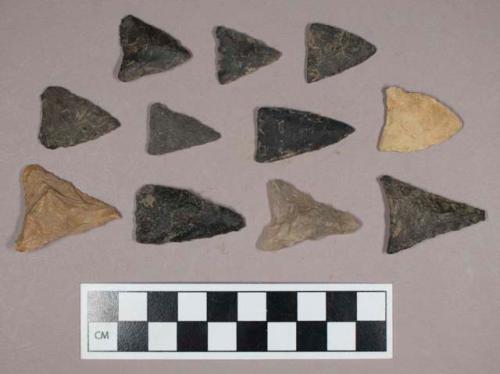 Chipped stone, lanceolate, ovate, and triangular bifaces