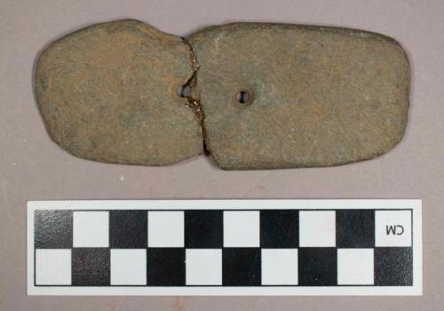 Ground stone, mended perforated gorget