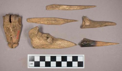 Bone, carved fragments with smoothed needles